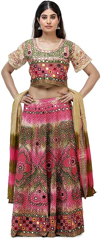 Embroidered Lehenga Choli from Jodhpur with Hand-Embroidered Beads and Mirrors