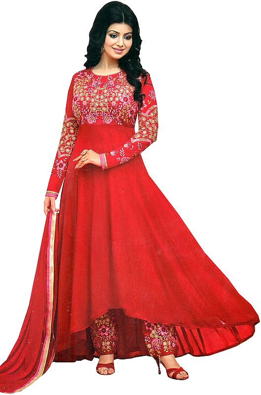 True-Red Ayesha Wedding Anarkali Suit with Embroidery and Sequins