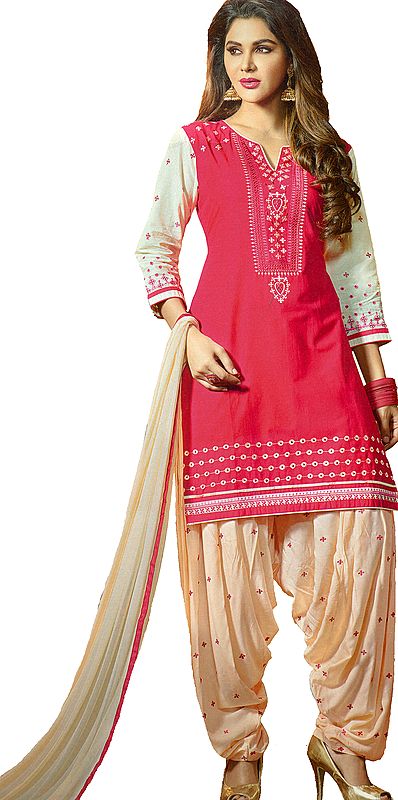 Rasberry-Pink Patiala Salwar Kameez Suit with Embroidered Bootis