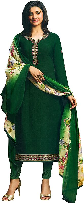 Bayberry Prachi Plain Choodidaar Salwar Kameez Suit with Zari-Embroidery and Printed Dupatta