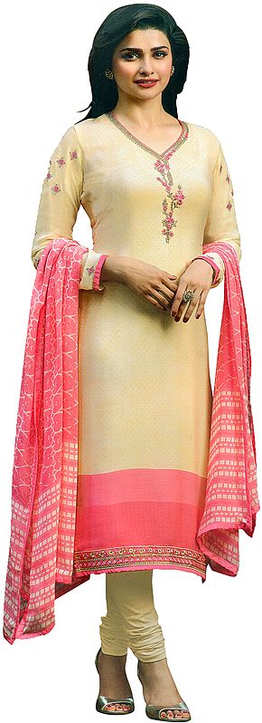 Afterglow and Pink Prachi Choodidaar Salwar Kameez Suit with Zari-Embroidery and Crystals