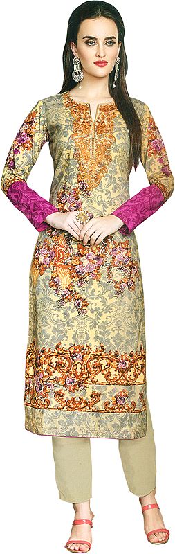 Sunlight Digital-Printed Trouser Salwar kameez Suit with Embroidery and Chiffon Dupatta