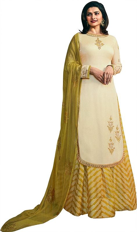 AfterGlow Prachi Kameez with Long Skirt Suit and Crystal Studded Chiffon Dupatta