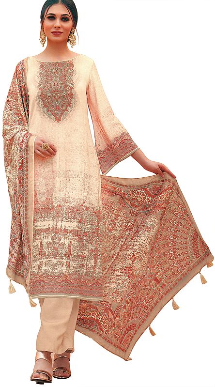Frappe Palazzo Salwar Kameez Lawn Suit with Mughal Print