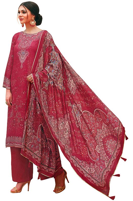 Holly-Berry Palazzo Salwar Kameez Lawn Suit with Mughal Print