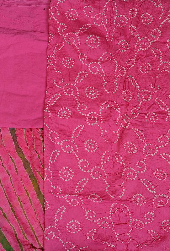 Bandhani Tie-Dye Salwar Kameez Fabric from Gujarat with Chiffon Dupatta