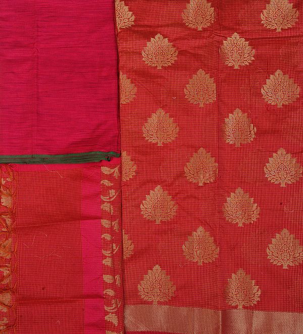 Banarasi Salwar Kameez Fabric with Woven Checks and Large Bootis