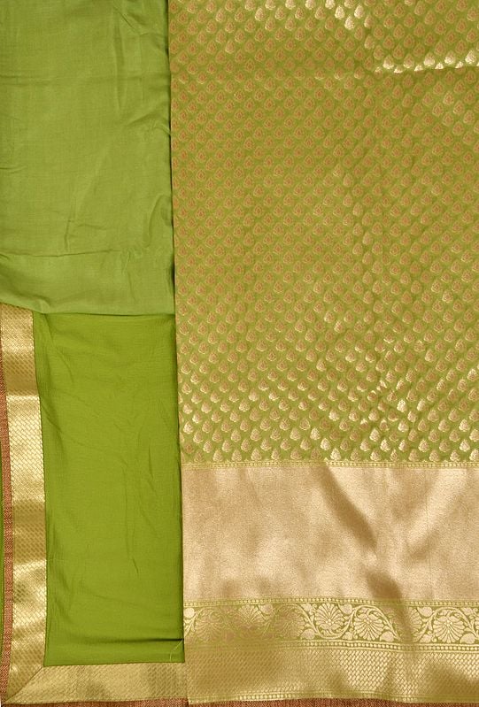 Banarasi Salwar Kameez Fabric with Zari-Woven Bootis All-Over and Wide Golden Border