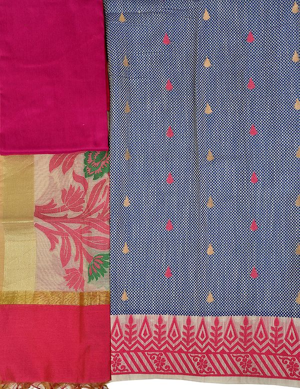 Banarasi Salwar Kameez Fabric with Woven Checks and Bootis