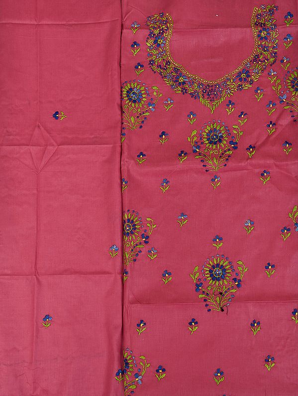 Rose-Wine Floral-Embroidered Salwar Kameez Fabric from Kolkata