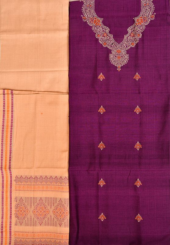 Dark-Purple and Cream Bomkai Salwar Kameez Fabric from Orissa