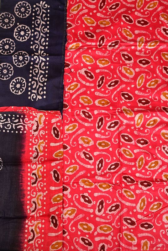 Pink and Dark-Blue Batik-Dyed Salwar Kameez Fabric