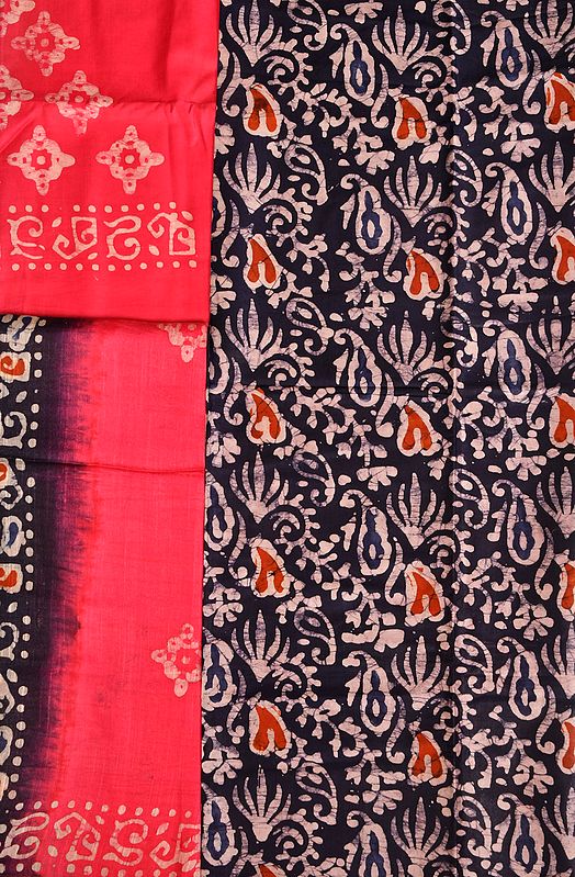 Dark-Blue and Pink Batik-Dyed Salwar Kameez Fabric from Jharkhand