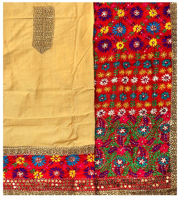 Phulkari Salwar Kameez Fabric from Punjab with Hand-Embroidery and Sequins