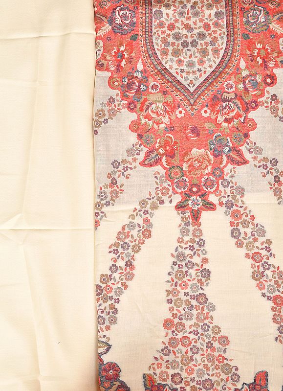 Ivory Kani Jamawar Salwar Kameez Fabric with Floral Weave