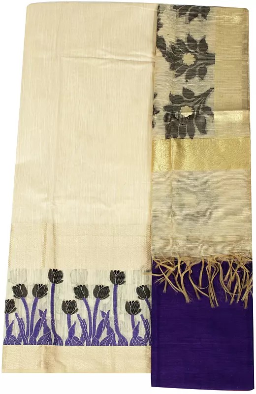 Banarasi Salwar Kameez Fabric with Woven Bootis and Golden Border