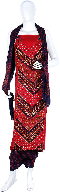 Printed Salwar Kameez Fabric from Kolkata with Kantha Embroidery and Beads