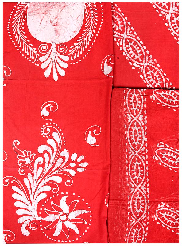 Cayenne and Ivory Batik-Dyed Salwar Kameez Fabric
