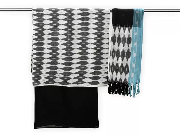 Smoky-Gray Salwar Kameez Fabric from Pochampally with Ikat Weave