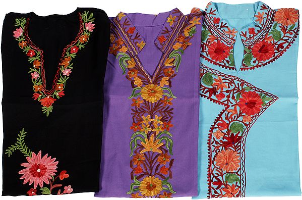 Lot of Three Embroidered Kashmiri Tops