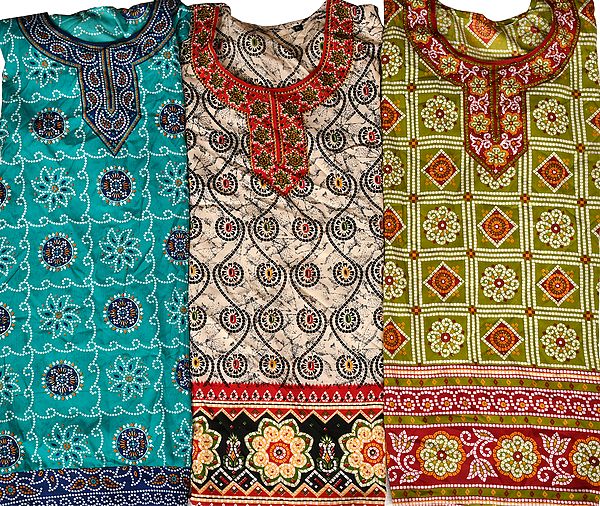 Lot of Three Printed Tops with Mokaish Work