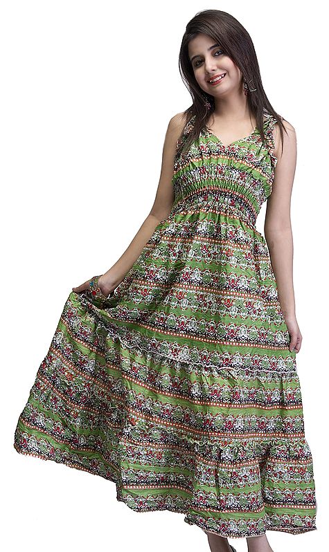 Light-Green Barbie Dress with Printed Paisleys All-Over