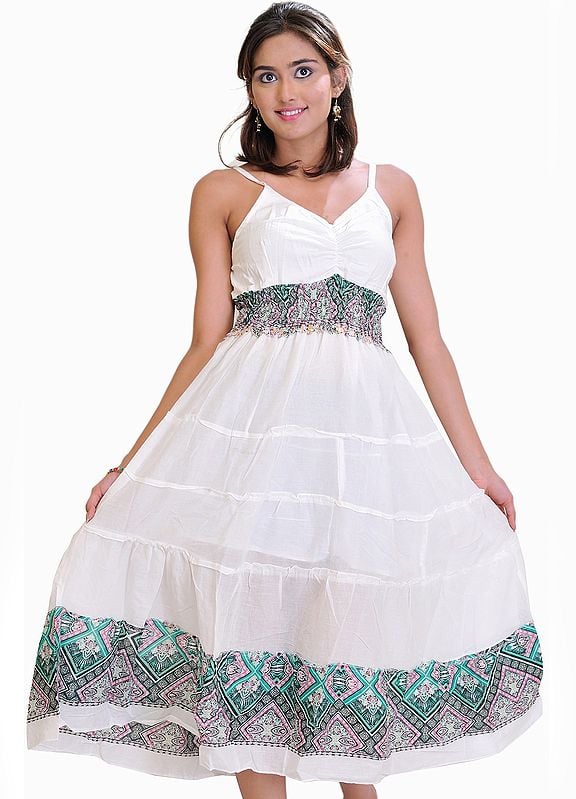 Winter-White Barbie Dress with Printed Border