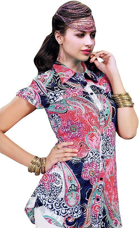Multicolor Shirt with Printed Paisleys