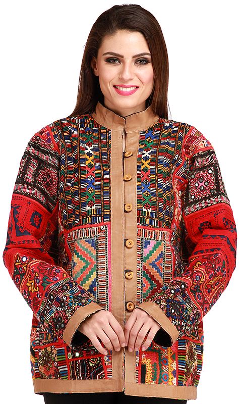 Multicolor Embroidered Jacket from Kutch with Mirrors