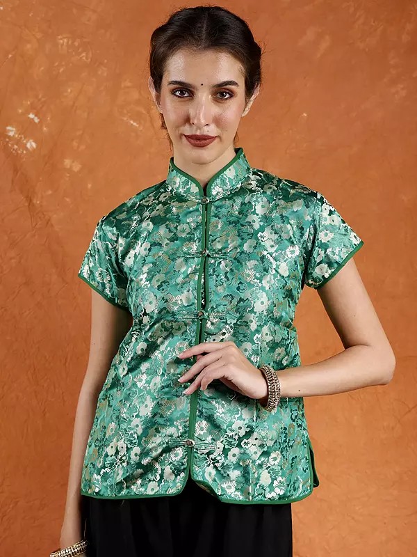 Cheongsam Jacket from Sikkim with Woven Flowers