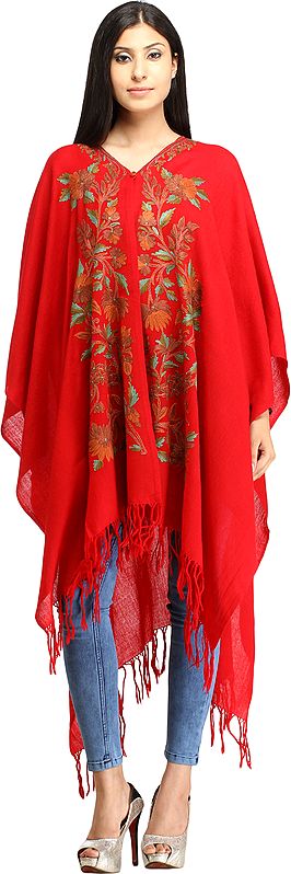 Rococco-Red Cape from Kashmir with Aari Embroidery