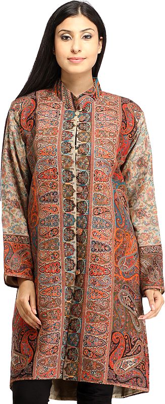 Multicolored Kani Jamawar Long Jacket from Amritsar with Woven Paisleys