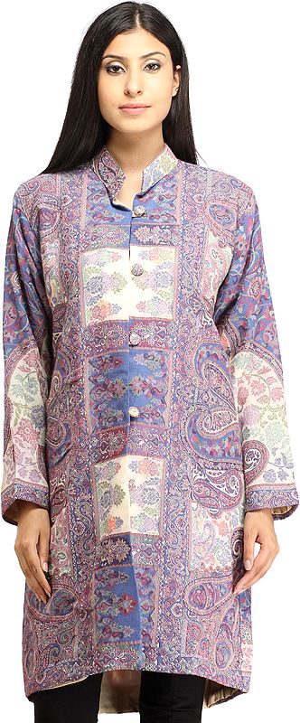Allure-Blue Kani Jamawar Long Jacket from Amritsar with Woven Paisleys