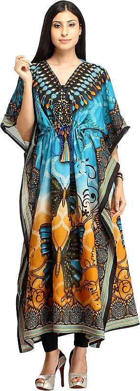 Butterflies Digital-Printed Kaftan with Dori at Waist