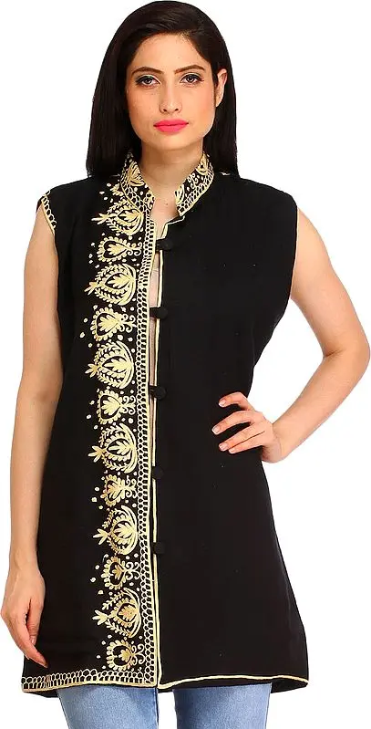 Jet-Black Aari Embroidered Jacket from Amritsar