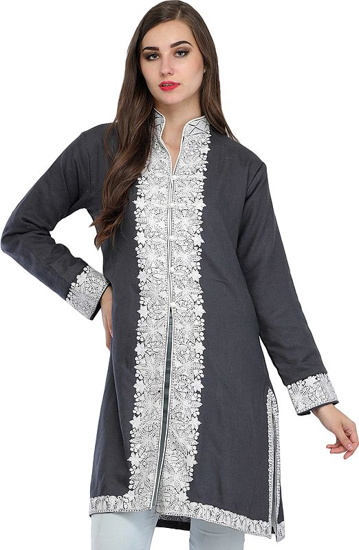 Jacket from Kashmir with Aari-Embroidery on Border