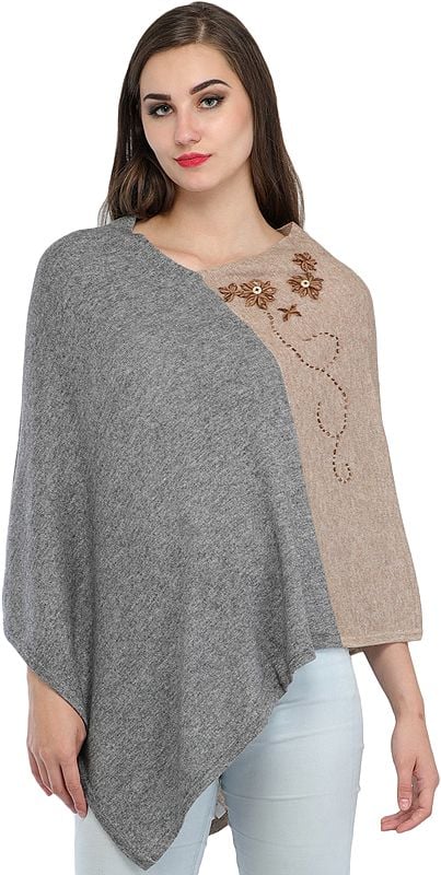 Cashmere Poncho from Nepal with Embroidery
