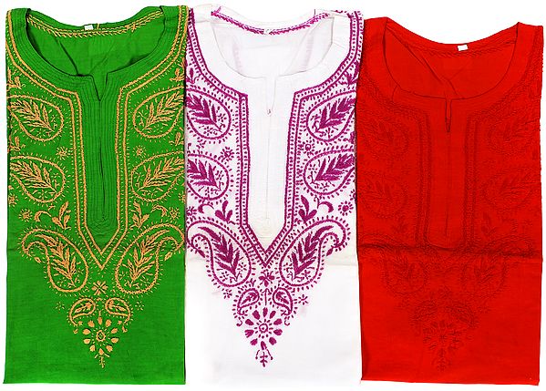 Lot of Three Kurtis with Chikan Embroidery