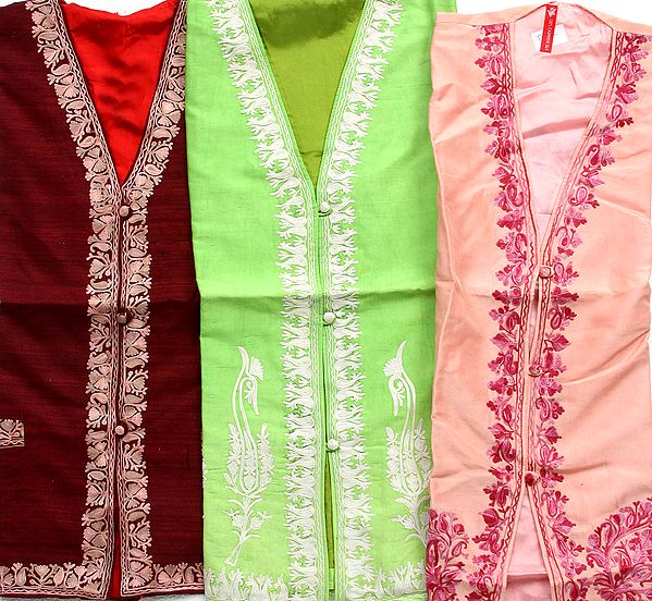 Lot of Three Kashmiri Waistcoats with Aari Embroidery