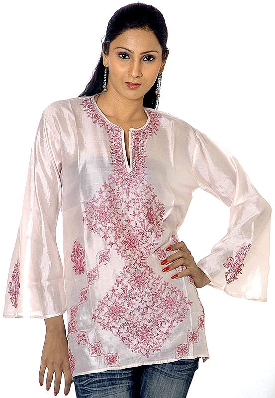 Peach Kashmiri Top with Paisley Embroidery and Sequins
