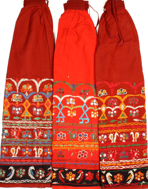 Lot of Three Hand-Embroidered Skirts from Kutchh