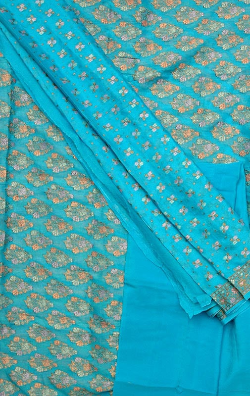 Sky-Blue Banarasi Suit with All-Over Floral Bootis