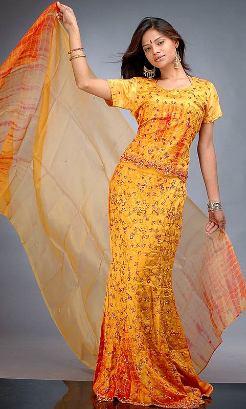 Amber Batik Shaded Dupion Silk Lehenga Choli