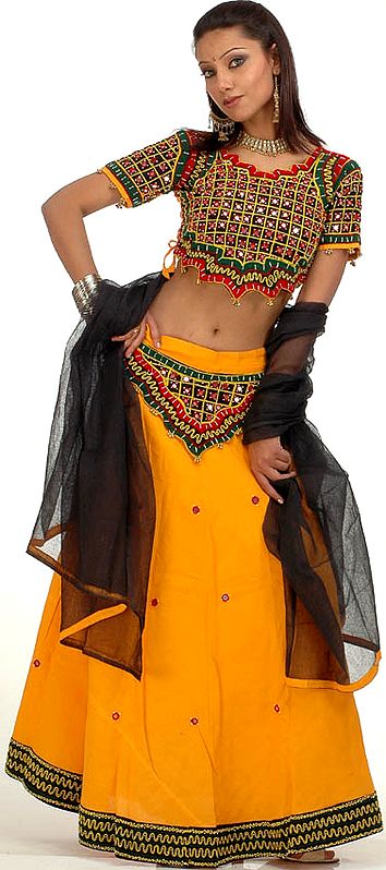 Amber Lehenga and Multi-Color Choli from Kutchh with Mirrors
