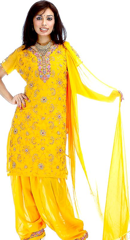 Amber Salwar Kameez with Persian Embroidery and Sequins