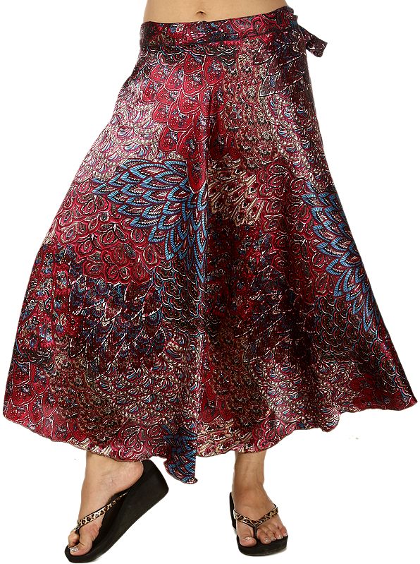 American-Beauty Printed Wrap-Around Skirt