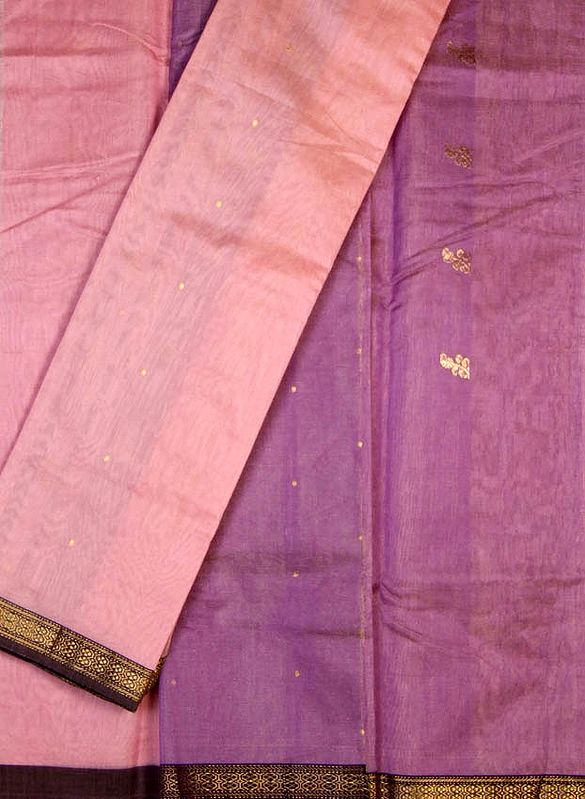 Amethyst and Pink Tissue Chanderi Suit with Golden Bootis