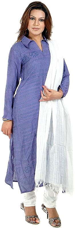 Amethyst Choodidaar Suit with Printed Sanatan Dharma Mantra