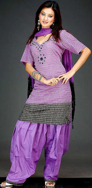 Amethyst Gujrati Patiala Suit with Mirrors