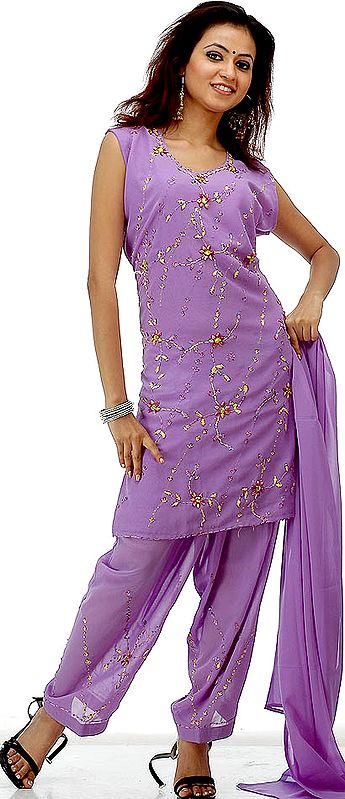 Amethyst Salwar Suit with Beadwork and Embroidery